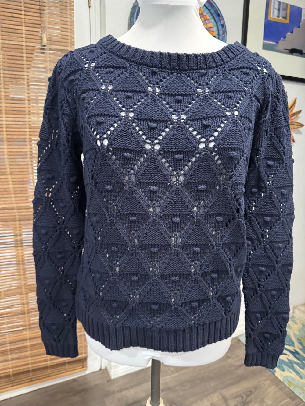 Tommy Hilfiger Navy Open-Knit Diamond Sweater